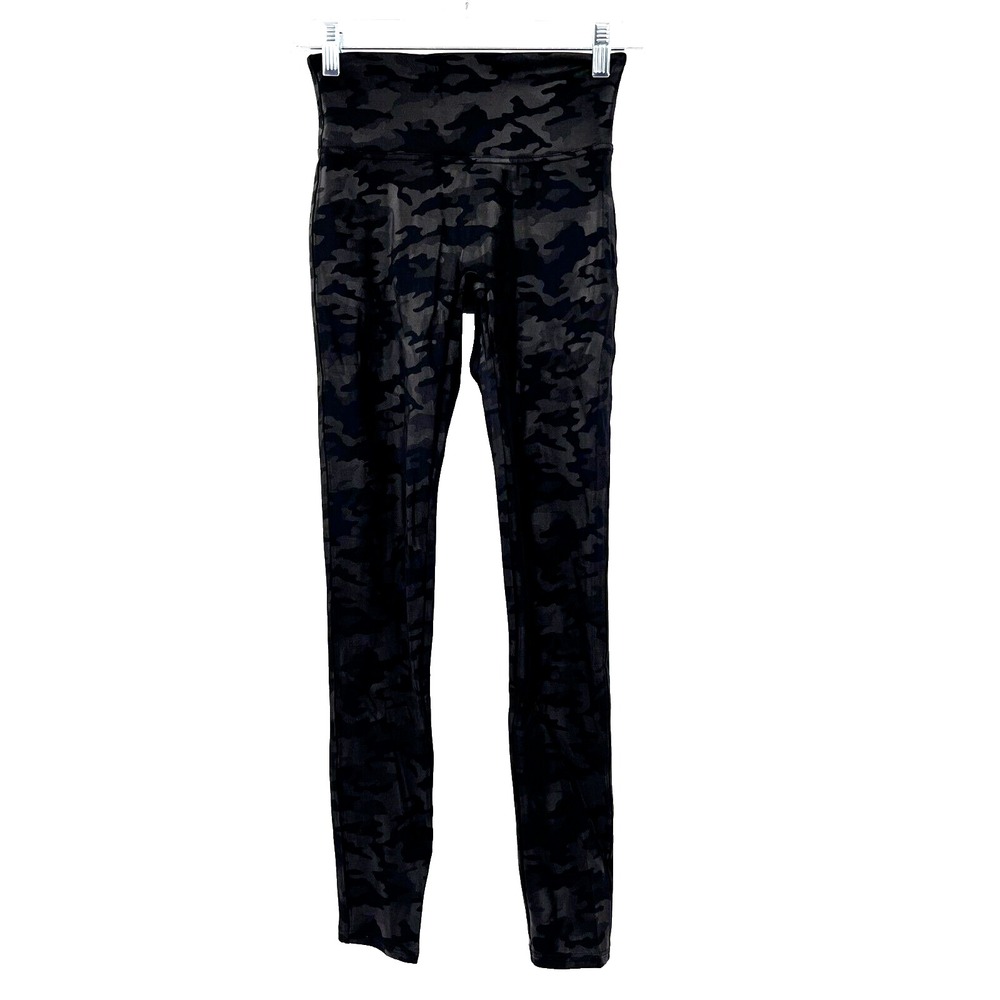 SPANX Women's S Black Shiny Camouflage Mid-Rise Full-Length Shapewear Leggings